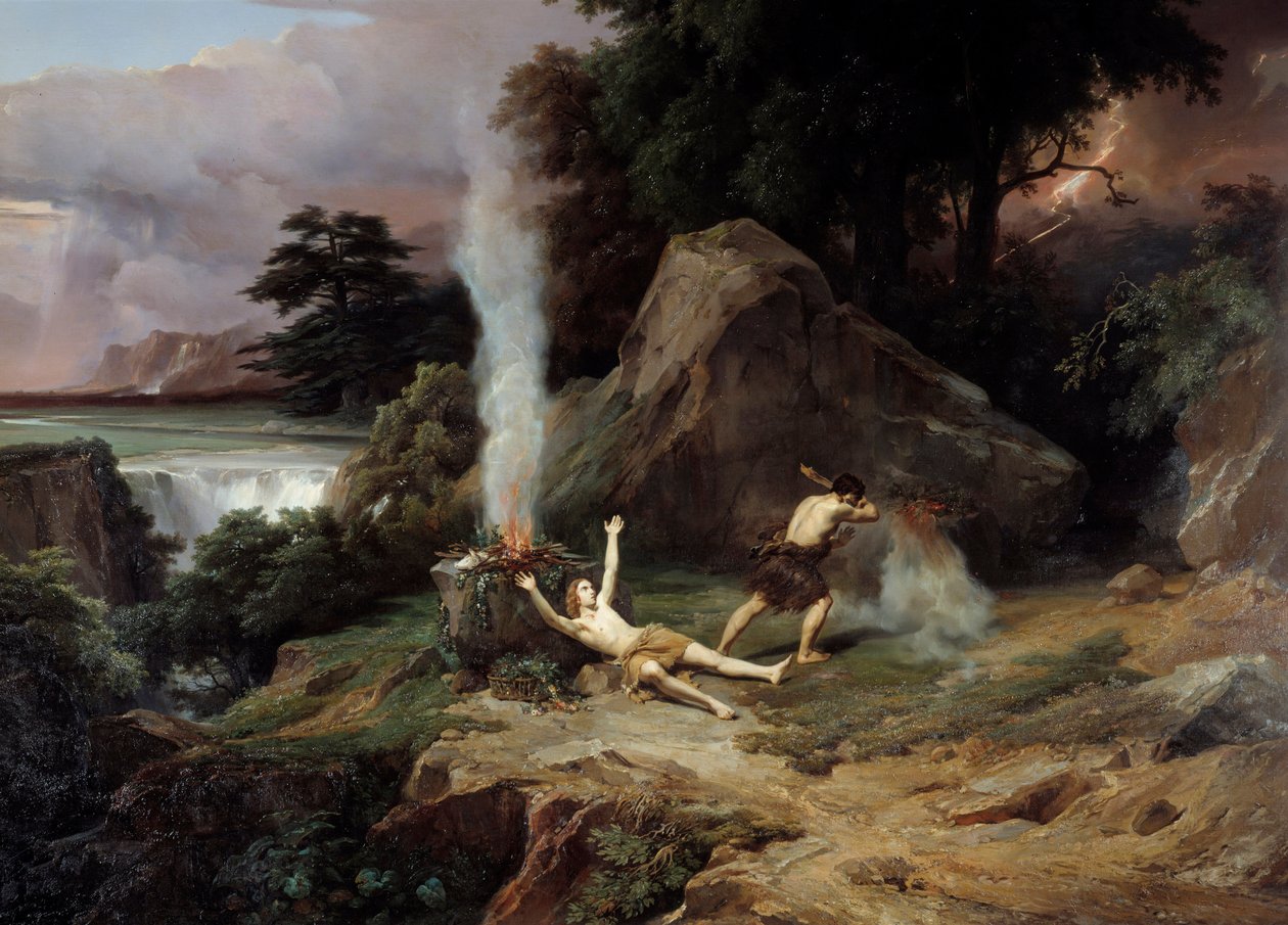 Abel Kains død, sjalu, dreper broren Abel. Maleri av Jean Charles Remond (1795-1875) 1838 Søn. 2,65x3,98 m Montpellier museum Fabre av Jean Charles Joseph Rémond