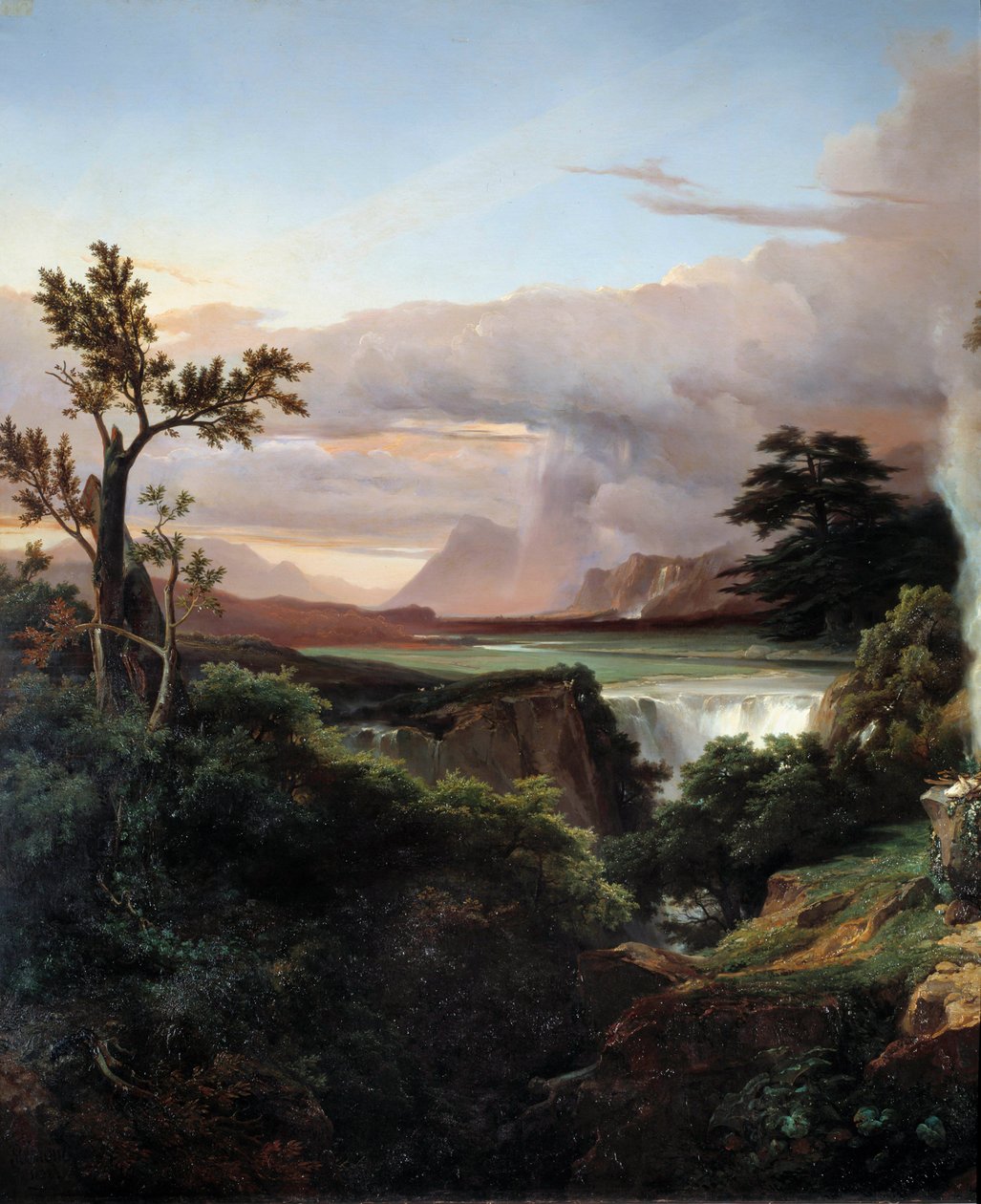 Landskap med foss. Maleri av Jean Charles Remond (1795-1875) av Jean Charles Joseph Rémond
