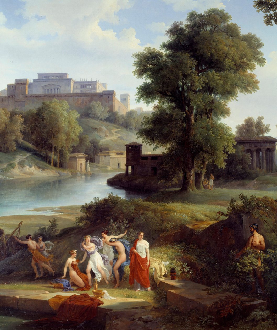 Odyssee av Homere: "" Ulysses ser Nausicaa, datter av kong Alcinoos, spille en ball med sine følgere"" Detalj. Maleri av Jean Charles Remond (1795-1875) 1830 Nantes, Musee des Beaux Arts av Jean Charles Joseph Rémond
