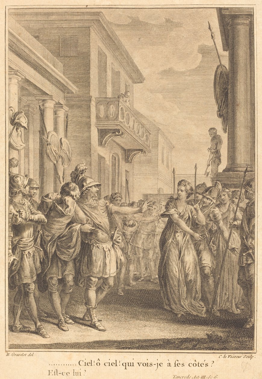 Himmel! å himmel! hvem ser jeg ved hans side? av Jean Charles Levasseur after Hubert François Gravelot