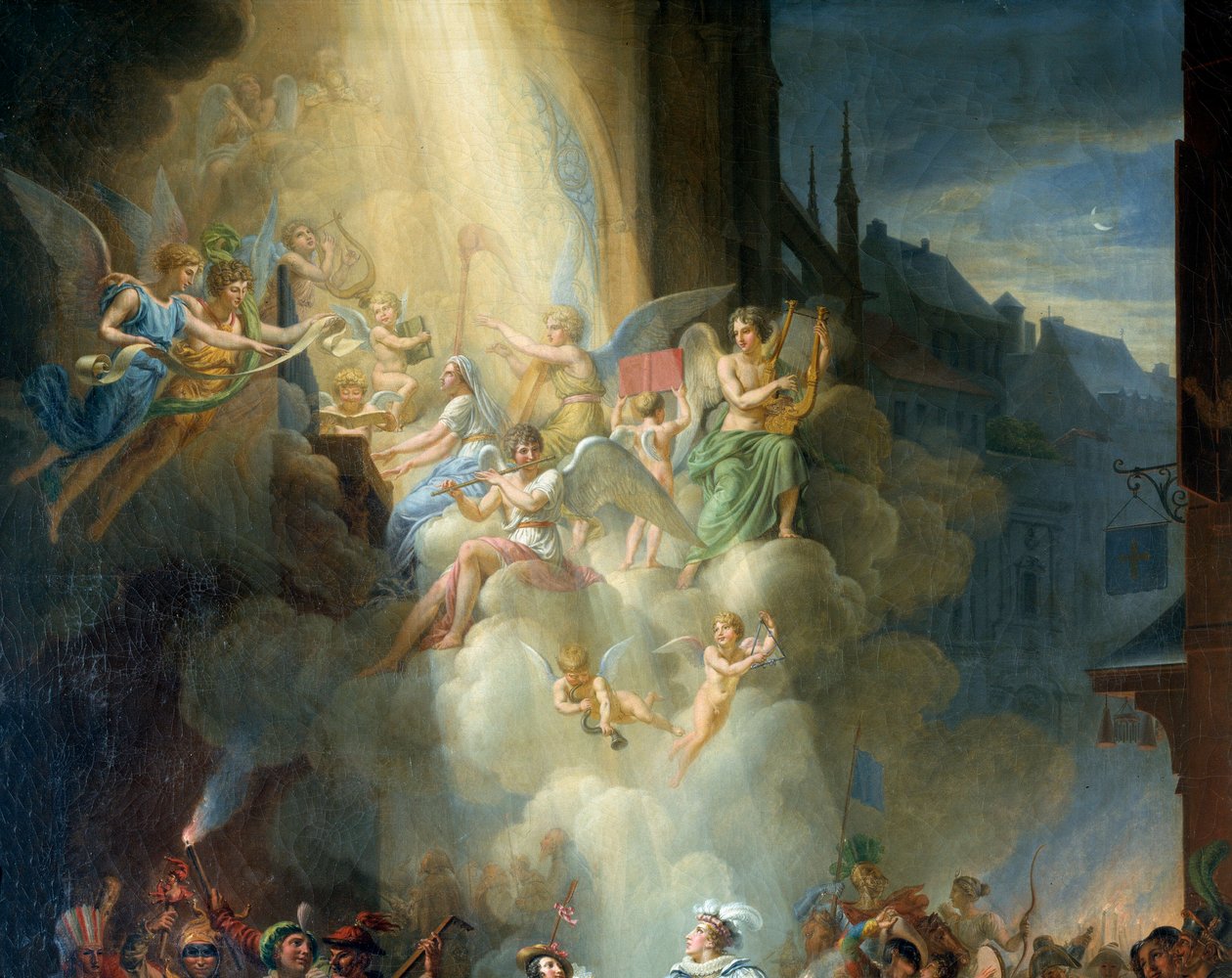 Detalj av "" Omvendelsen til Henri de Joyeuse"" (1500-tallet). Musikerengler. Maleri av Jean Charles Tardieu (1765-1830) av Jean Charles Tardieu