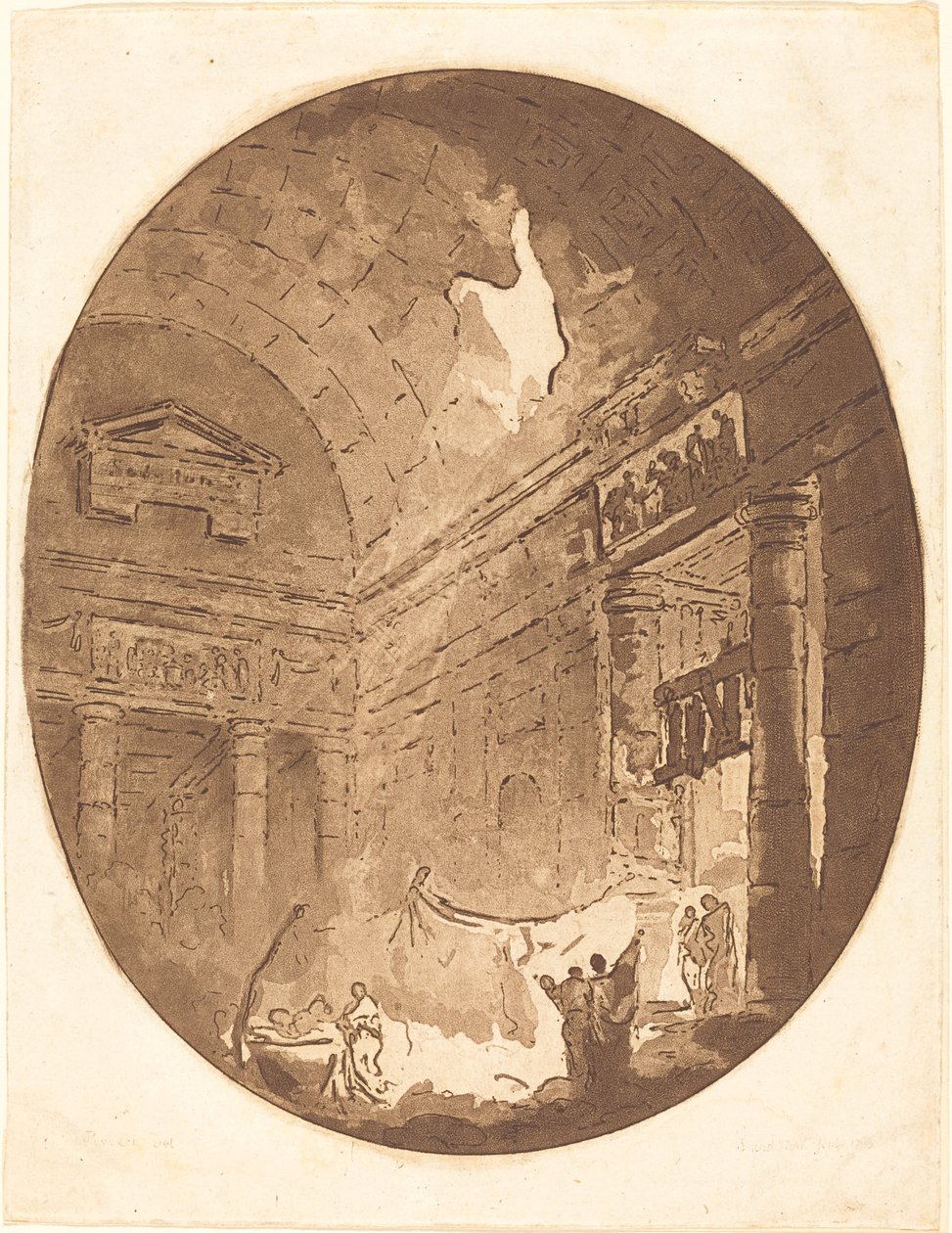 Interiør i en romersk villa av Jean Claude Richard, Abbé de Saint Non after Hubert Robert