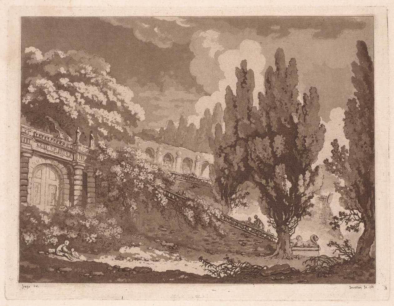 Trapper i en italiensk hage, 1766. av Jean Claude Richard Saint Non
