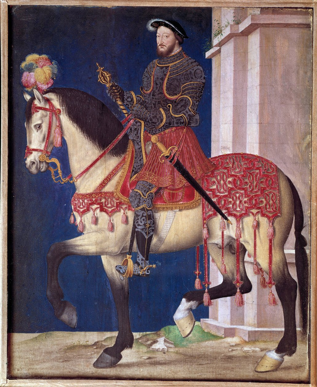 Rytterportrett av Francois I (1494-1547). Maleri av skolen til Jean Clouet (1475/1485-1540) av Jean Clouet
