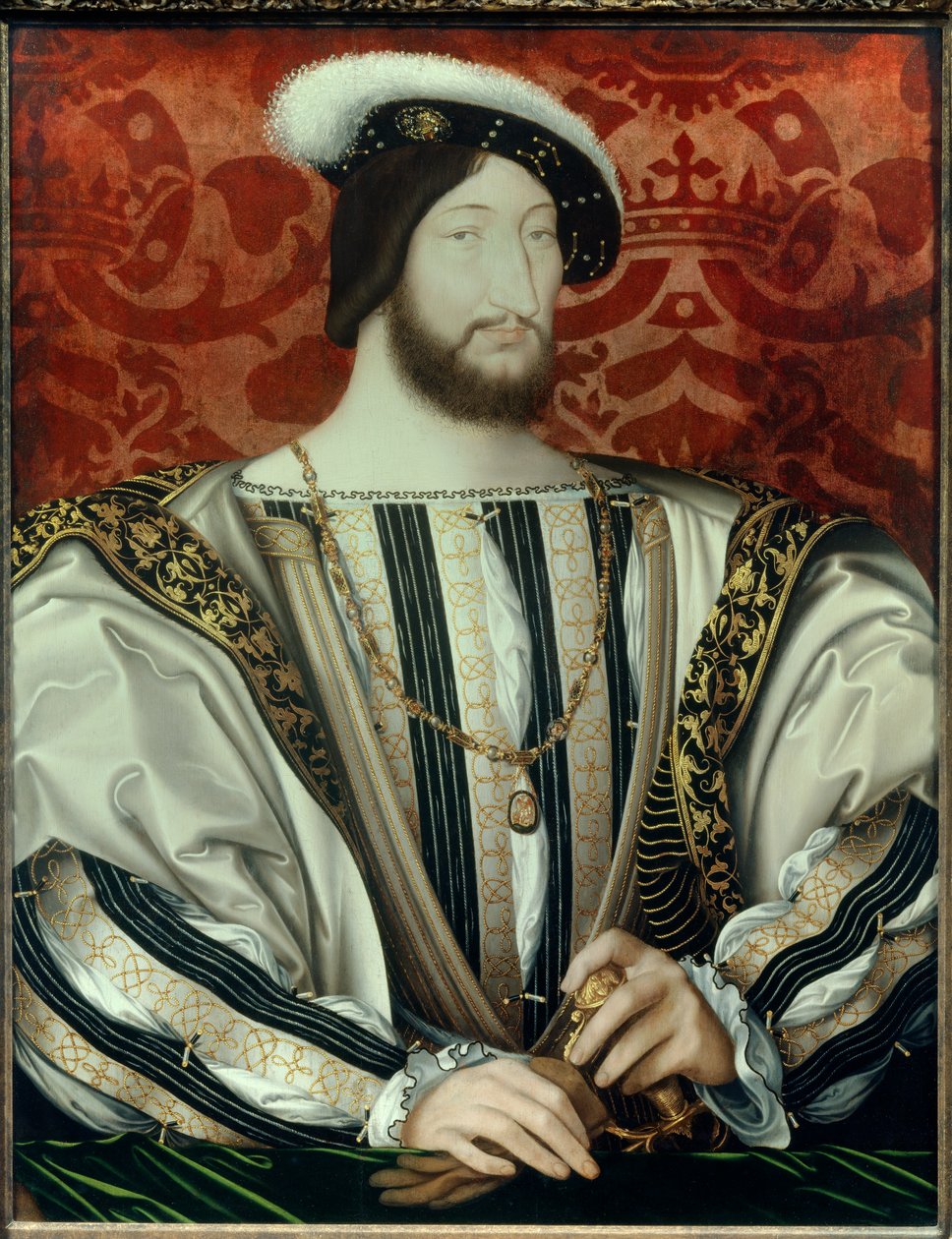 Portrett av Frans I (1494-1547), konge av Frankrike (med krage av Saint Michael Order) olje på tre, ca. 1530 av Jean Clouet