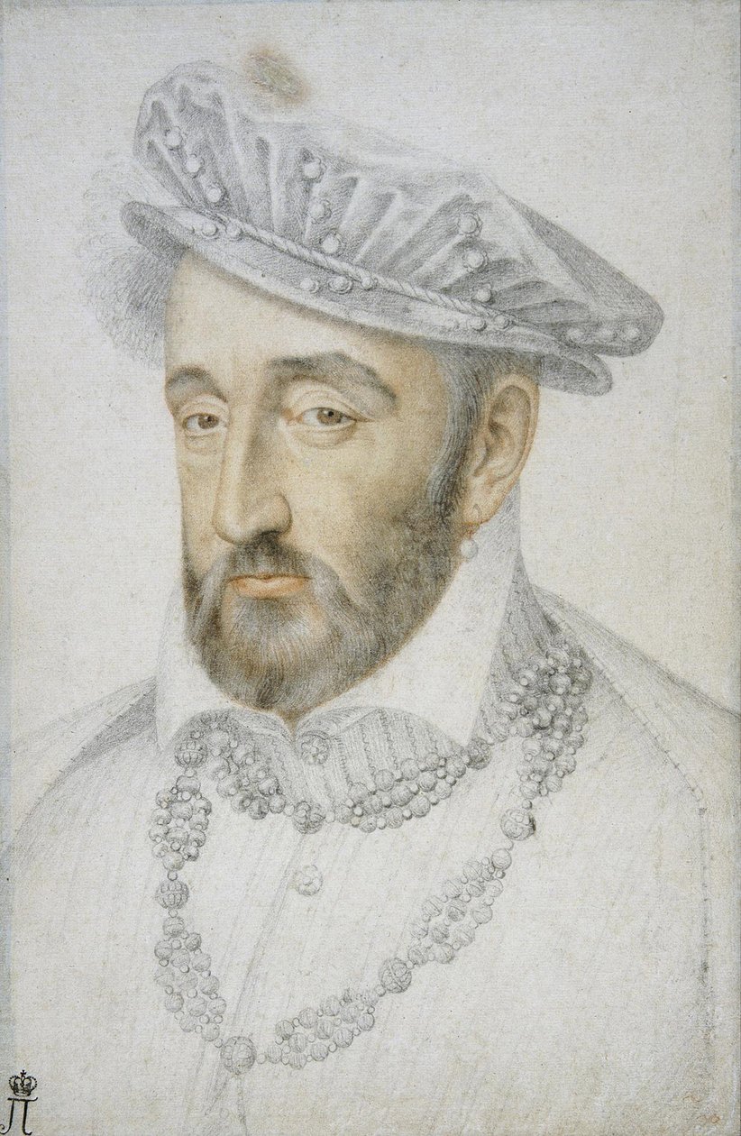 Portrett av kong Henrik II av Frankrike par Clouet, Jean (ca. 1485-1541). Svart kritt og sangvin på papir, størrelse: 33,1x21,8, midten av 1500-tallet, State Hermitage, St. Petersburg av Jean Clouet