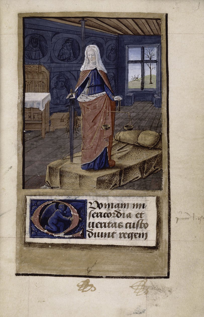 Allegory of Justice fra John of Wales Breviloquium om dydene til eldgamle fyrster og filosofer, 1475-1499 av Jean Colombe