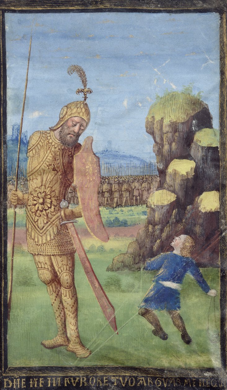 David og Goliat, fra en timebok, ca. 1470 av Jean Colombe