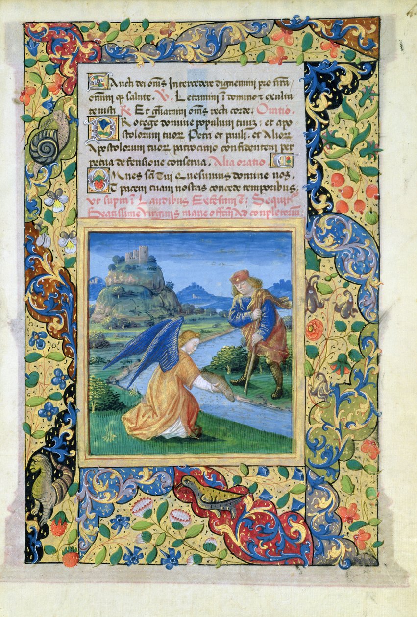 Ms Lat.Q.v.I.126 f.40 Tobias and the Angel, fra Book of Hours of Louis dOrleans, 1469 av Jean Colombe