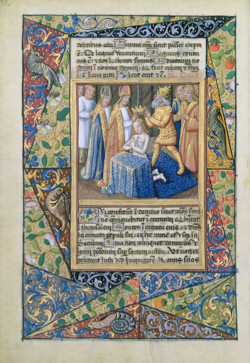 Ms Lat. Q.v.I.126 f.32v David blir kronet, fra Book of Hours of Louis dOrleans, 1490 av Jean Colombe