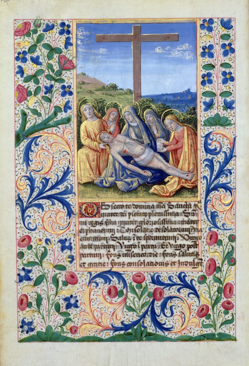 Ms Lat. Q.v.I.126 f.91v The Lamentation, fra Time Book of Hours of Louis dOrleans, 1469 av Jean Colombe