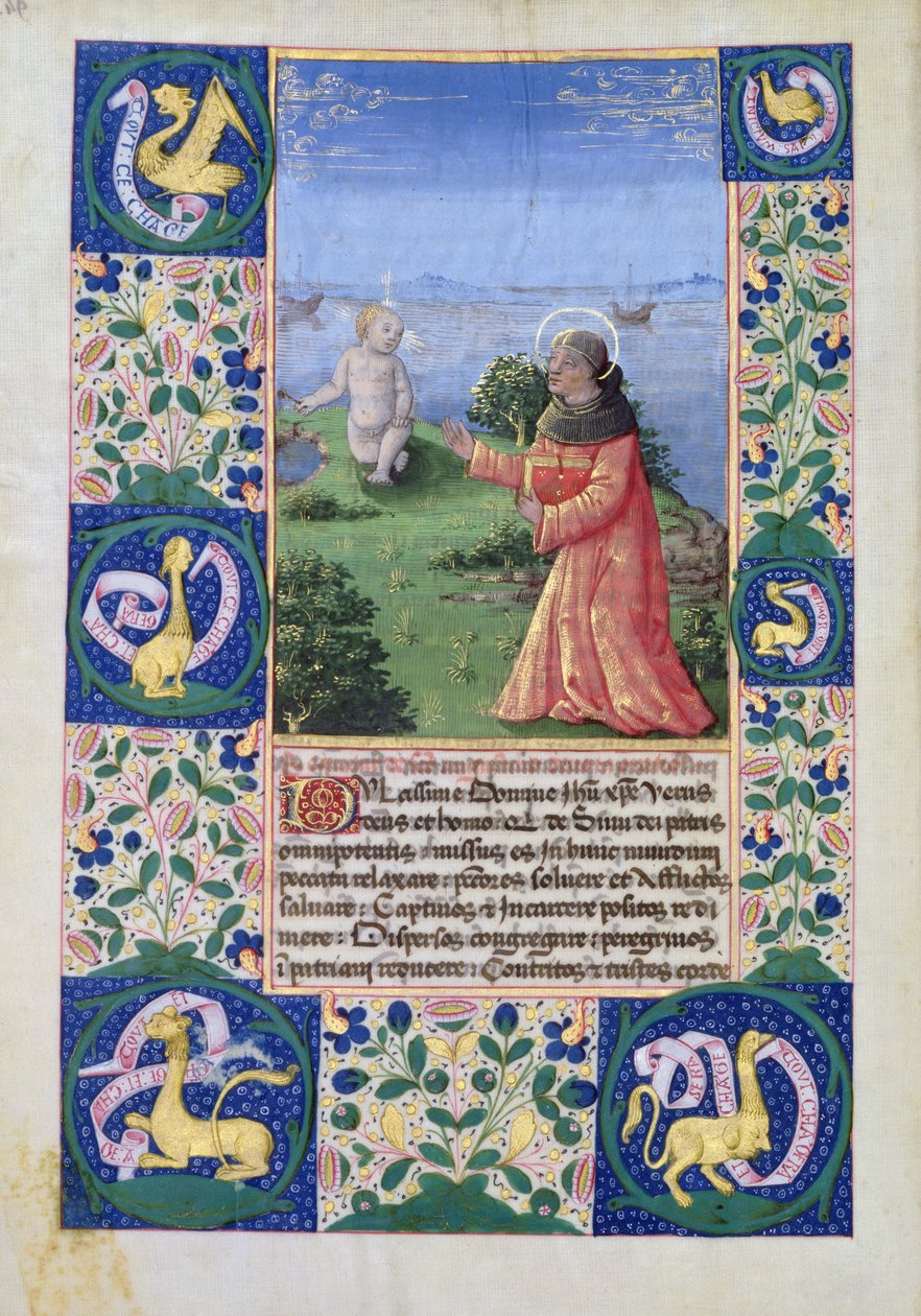 Ms Lat. Q.v.I.126 f.94v Louis of Orleans (1462-1515) ber foran Kristusbarnet, fra Time Book of Hours of Louis dOrleans, 1469 av Jean Colombe