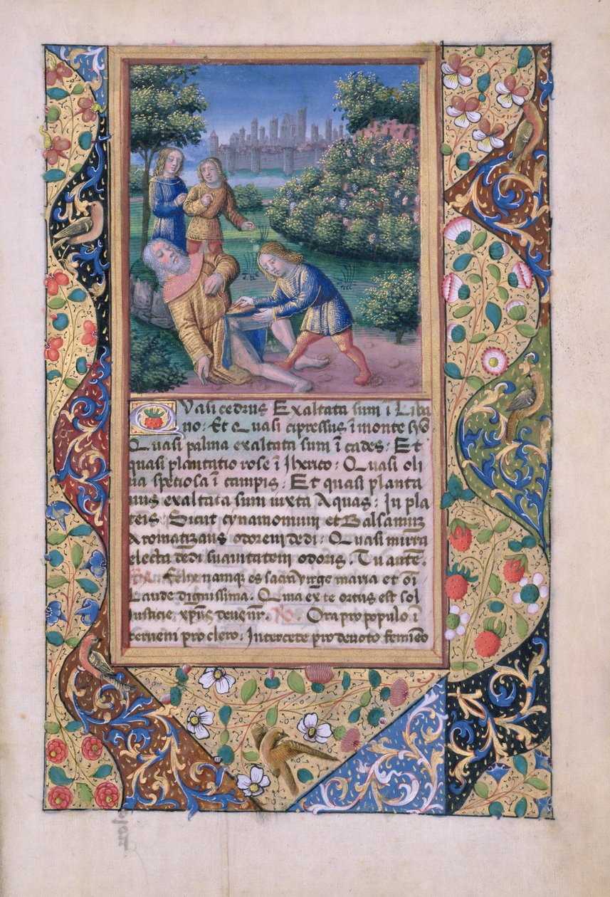 Ms Lat. Q.v.I.126 fol.17 The Drunkenness of Noah, fra Book of Hours of Louis dOrleans, 1490 av Jean Colombe
