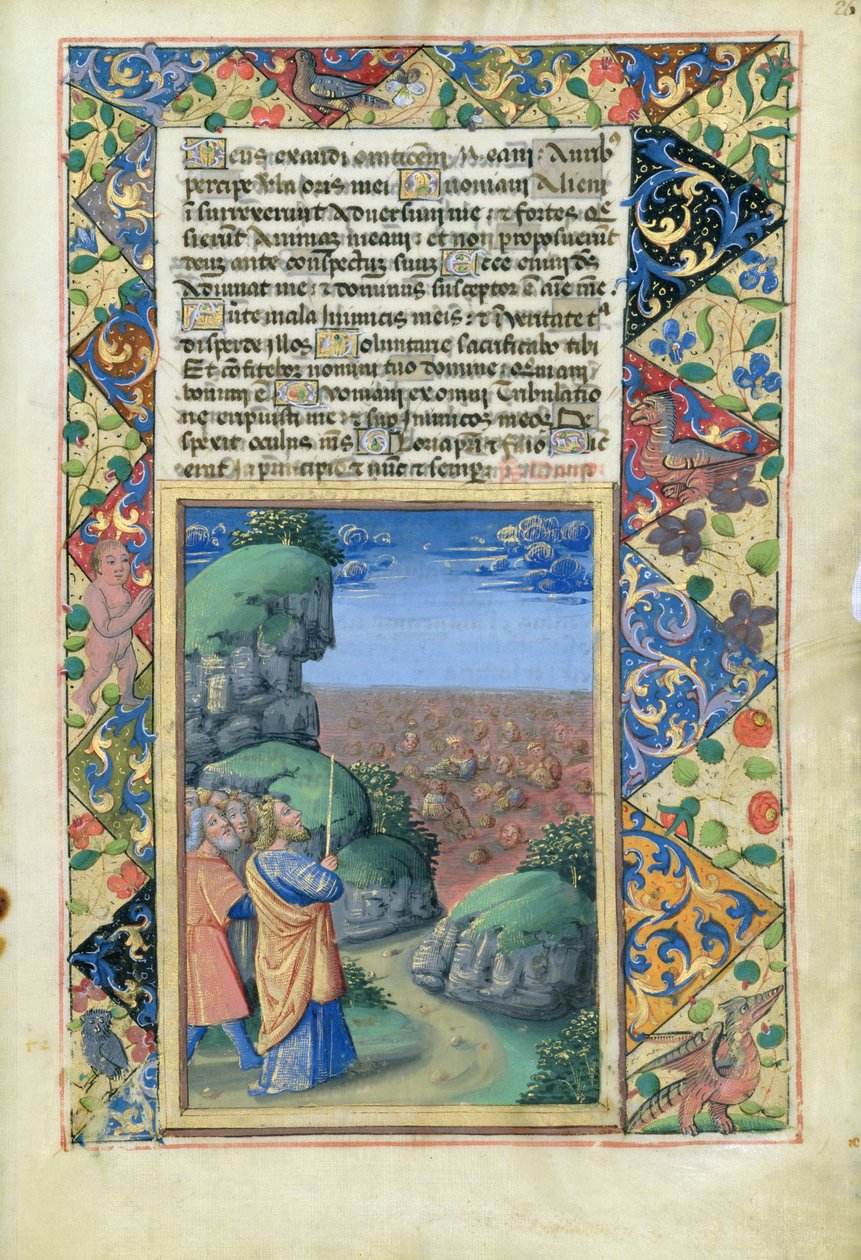 Ms. Lat. Q.v.I.126 fol.26 Moses og israelittene så på egypterne drukne i havet, fra Time Book of Hours of Louis dOrleans, 1490 av Jean Colombe