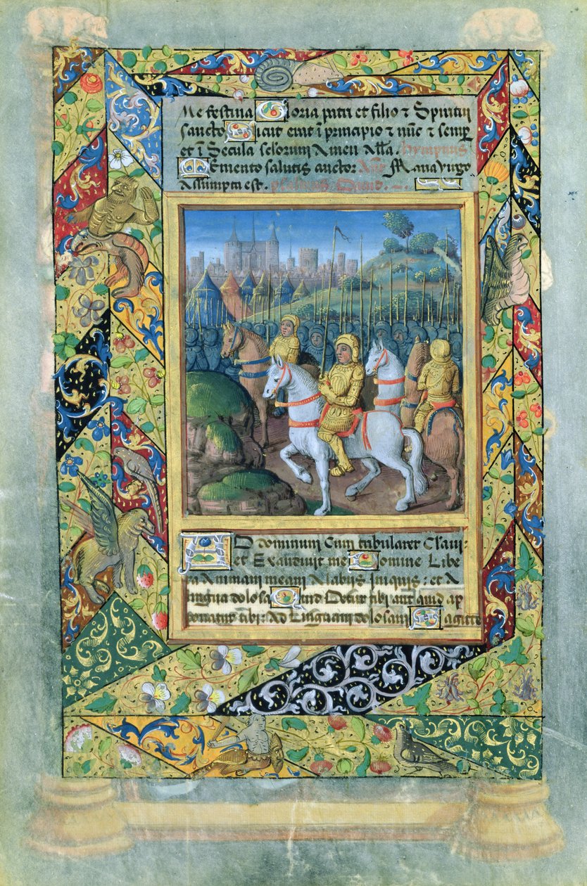 Ms. Lat. Q.v.I.126 fol.28v Israelittenes hær, fra Time Book of Hours of Louis dOrleans, 1490 av Jean Colombe