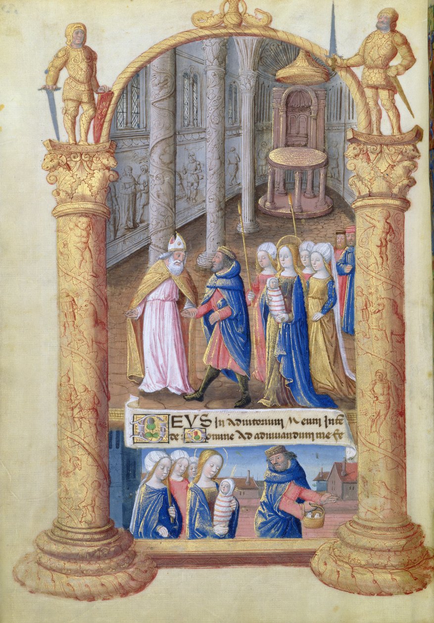 Ms. Lat. Q.v.I.126 fol.33v Presentasjon av Kristusbarnet i templet, fra Time Book of Hours of Louis dOrleans, 1490 av Jean Colombe
