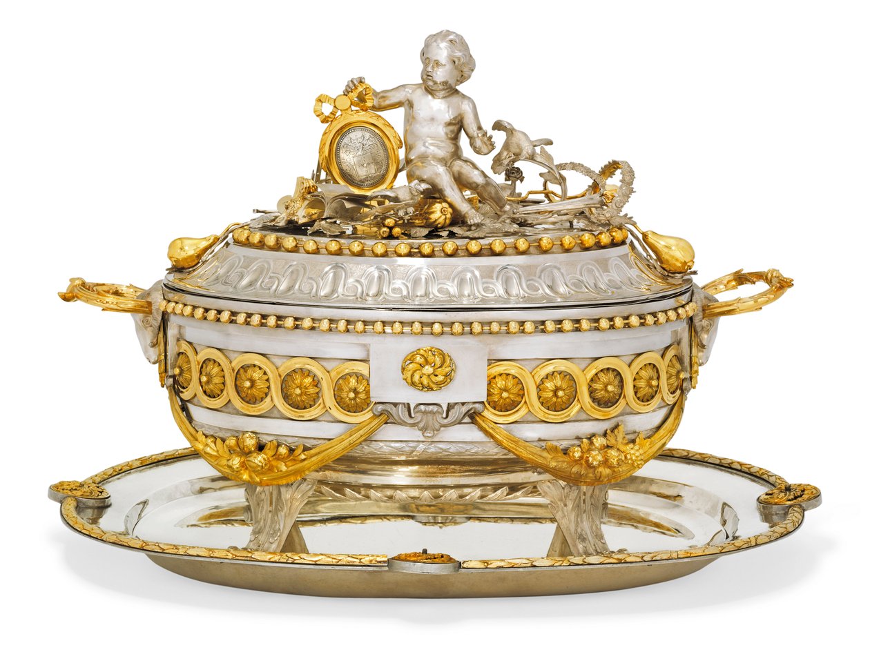Suppeterrin, trekk og stativ, Malines, ca. 1780 (forgylt metall og sølv) (se også 430258) av Jean Corneille Hendrickx