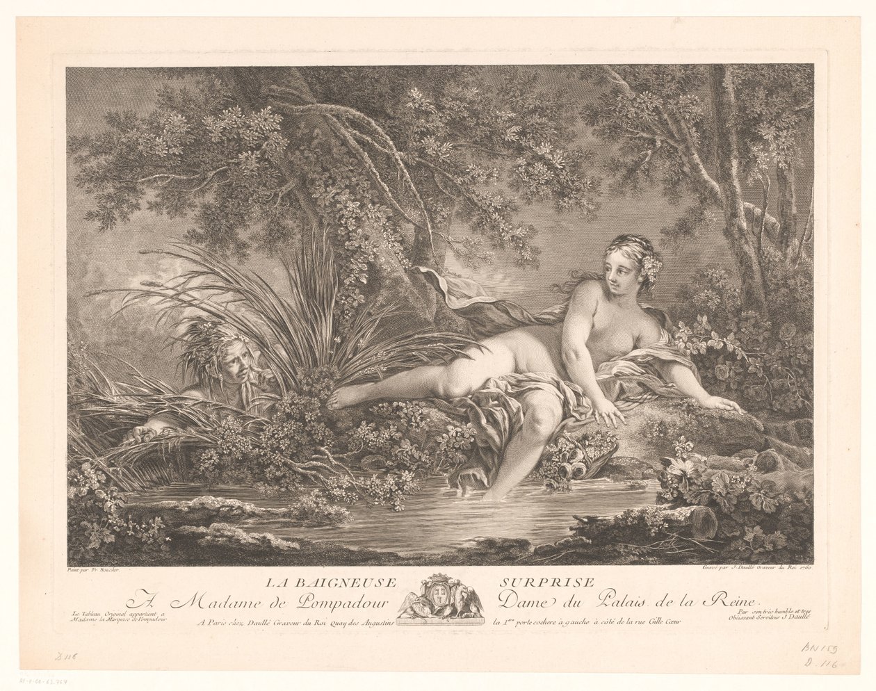 Kikket på baderen ved en dam La baigneuse overraskelse (tittel på objekt) av Jean Daullé