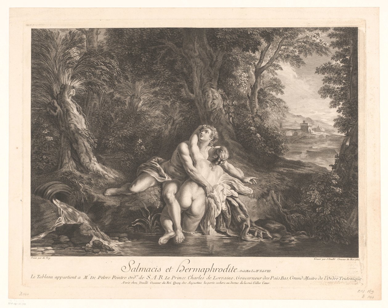Hermafroditus omfavnet av Salmacis Salmacis og Hermafrodite. (tittel på objekt) av Jean Daullé