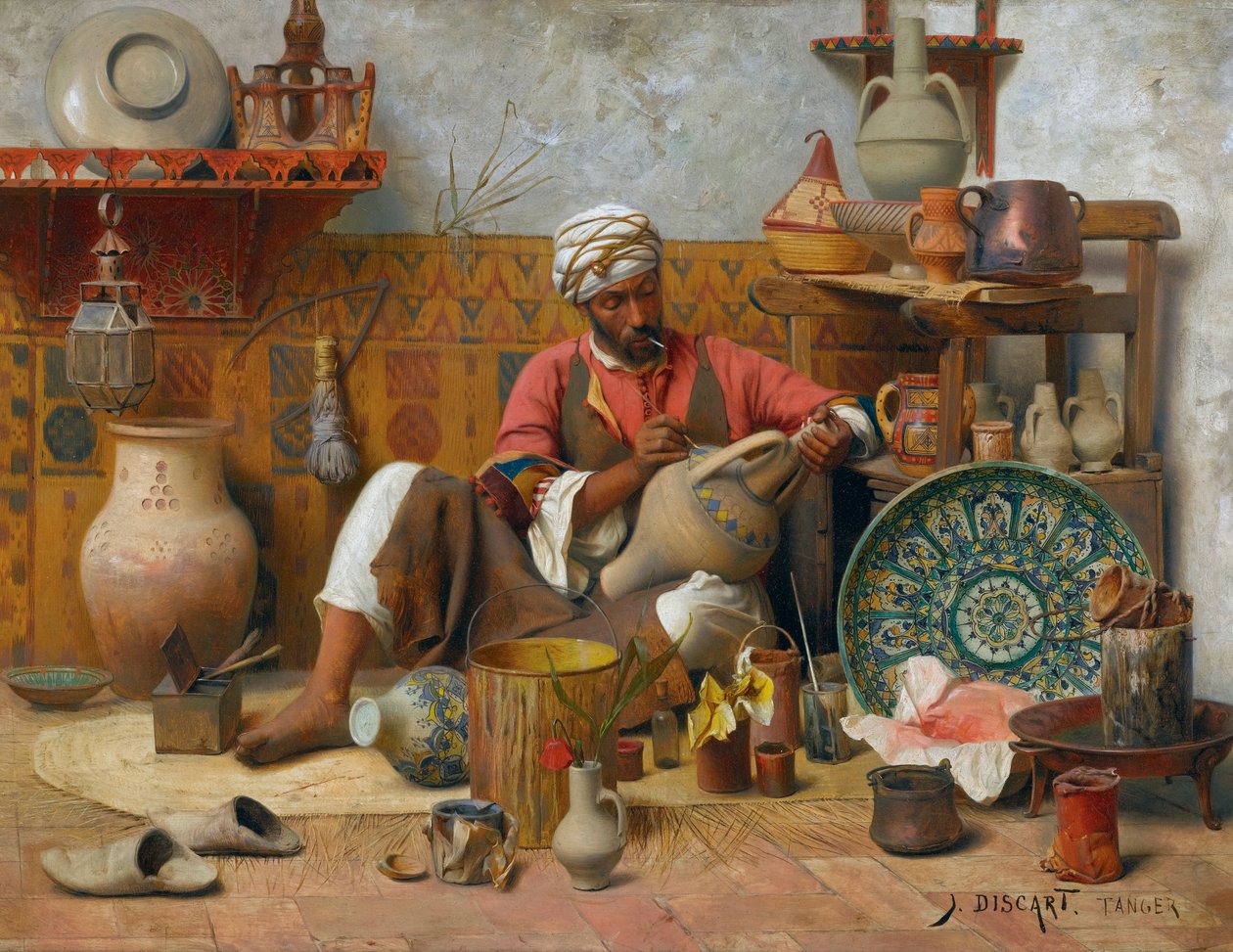 Et keramikkstudio, Tanger - Jean Discart (1856-1944). Olje på tre Dimensjon : 35&545,5 cm Private Collection av Jean Discart