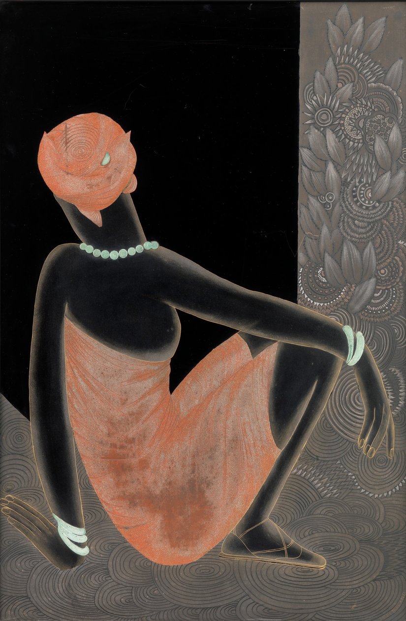 Afrikansk kvinne, 1928-30 (lakkert tre, oksidert kobber) av Jean Dunand