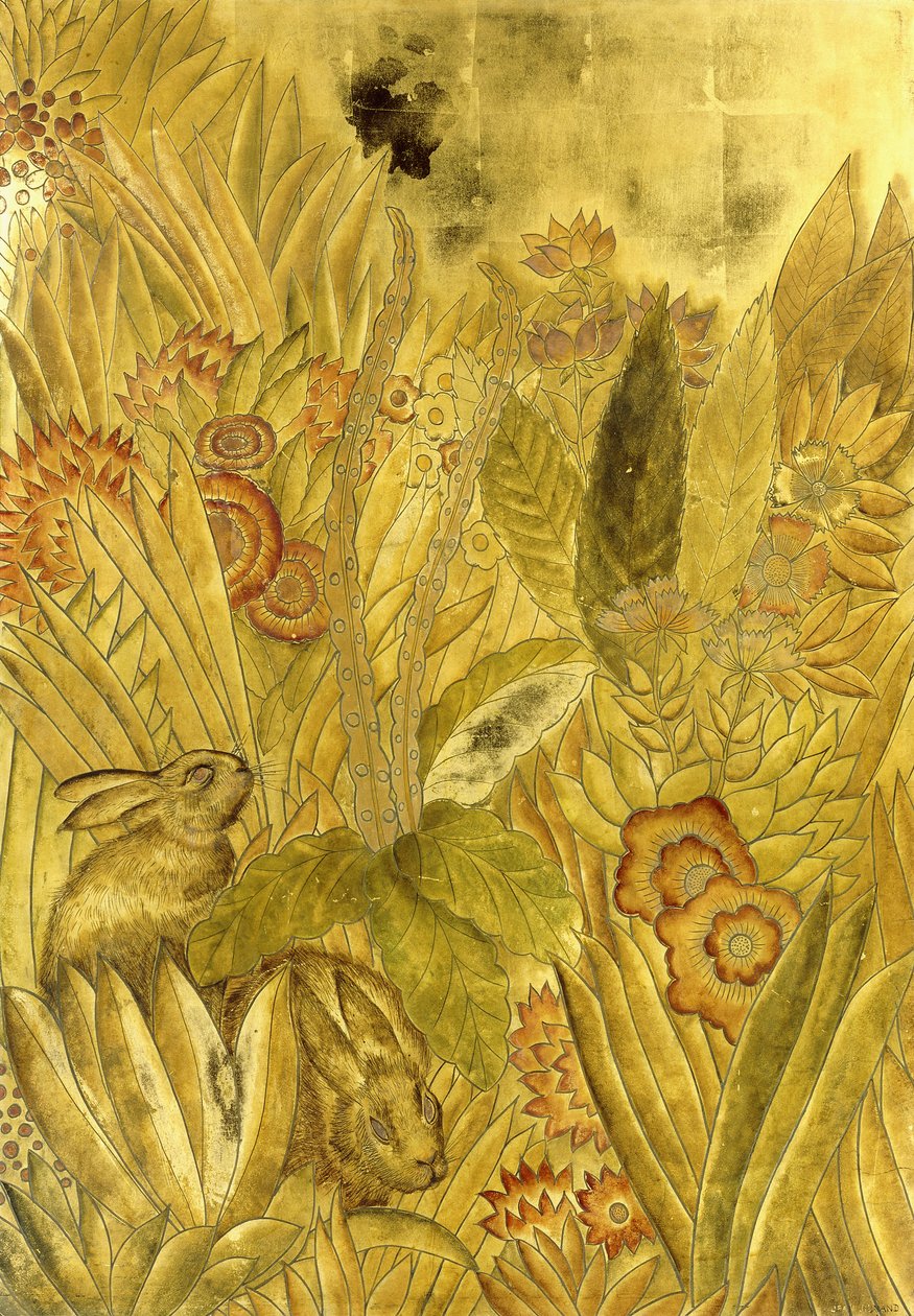 kaniner og blomster; Kaniner og blomster av Jean Dunand