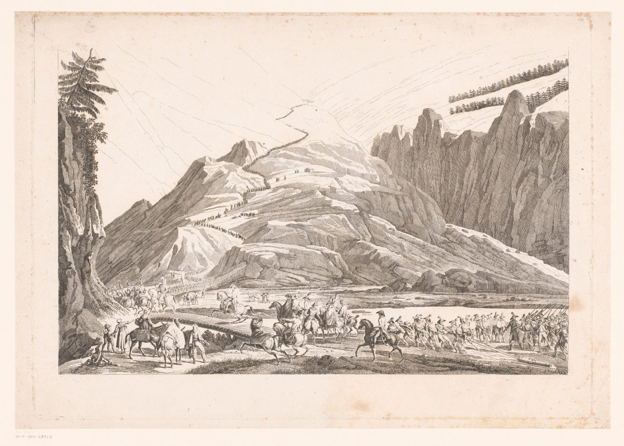 Fjelllandskap med omreisende kavaleri (tittel på objekt) av Jean Duplessis Bertaux (attributed to)