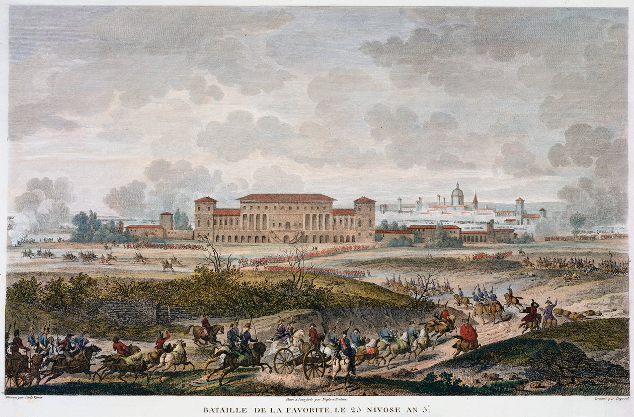 Slaget ved La Favorite, Italia, 25 Nivose, år 5. januar 1797 av Jean Duplessis Bertaux