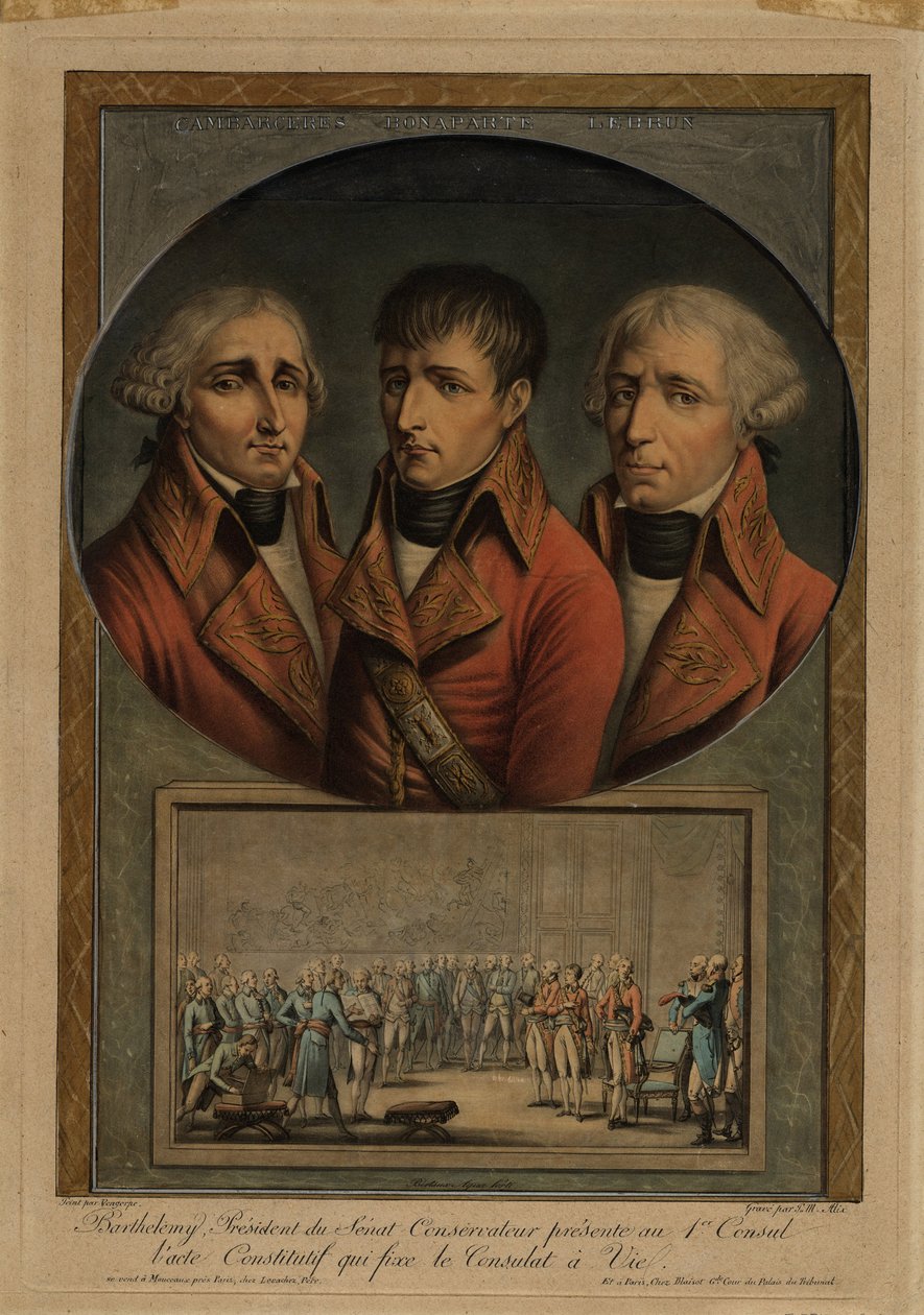 De tre franske konsulene: Jean-Jacques Régis de Cambacérès, Napoleon Bonaparte og Charles-François av Jean Duplessis Bertaux
