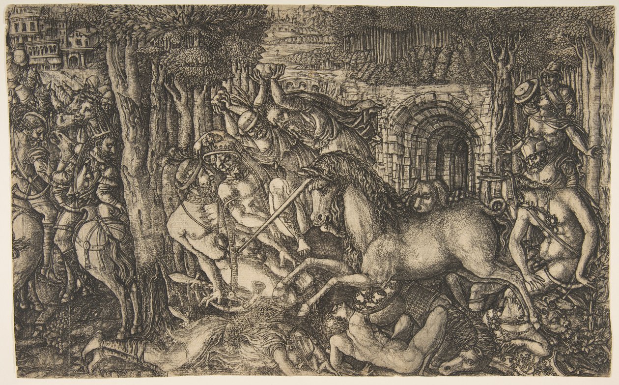 En konge forfulgt av en enhjørning, fra Unicorn-serien, ca. 1555. av Jean Duvet