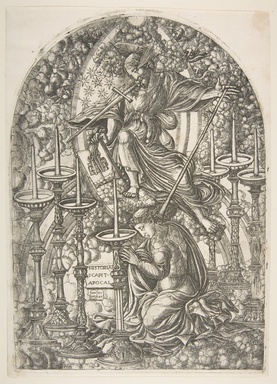 Saint John ser syv gulllysestaker, fra Apocalypse.n.d. av Jean Duvet