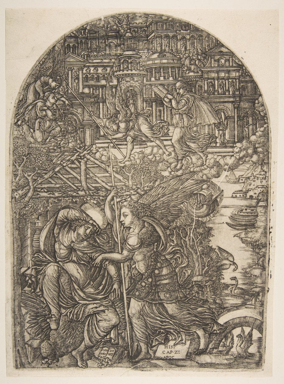 Engelen viser den hellige Johannes det nye Jerusalem, fra Apocalypse.n.d. av Jean Duvet