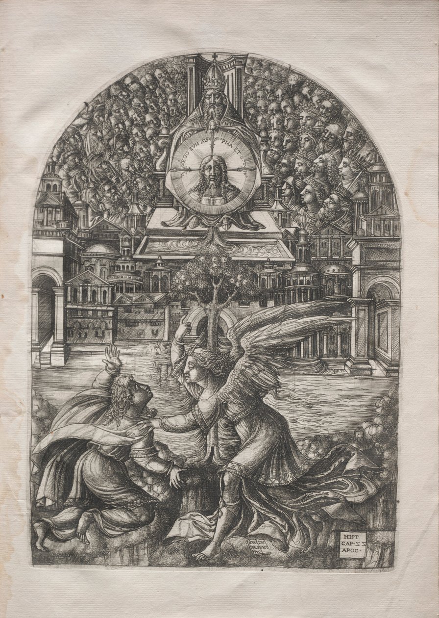Apokalypsen: Engelen viser St. Johannes fontenen av levende vann, 1546-1556. av Jean Duvet