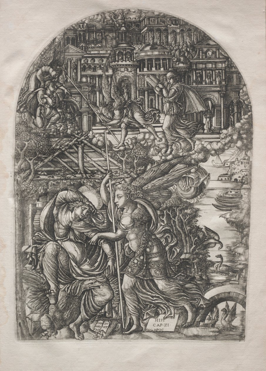 Apokalypsen: Engelen viser St. Johannes det nye Jerusalem, 1546-1556. av Jean Duvet