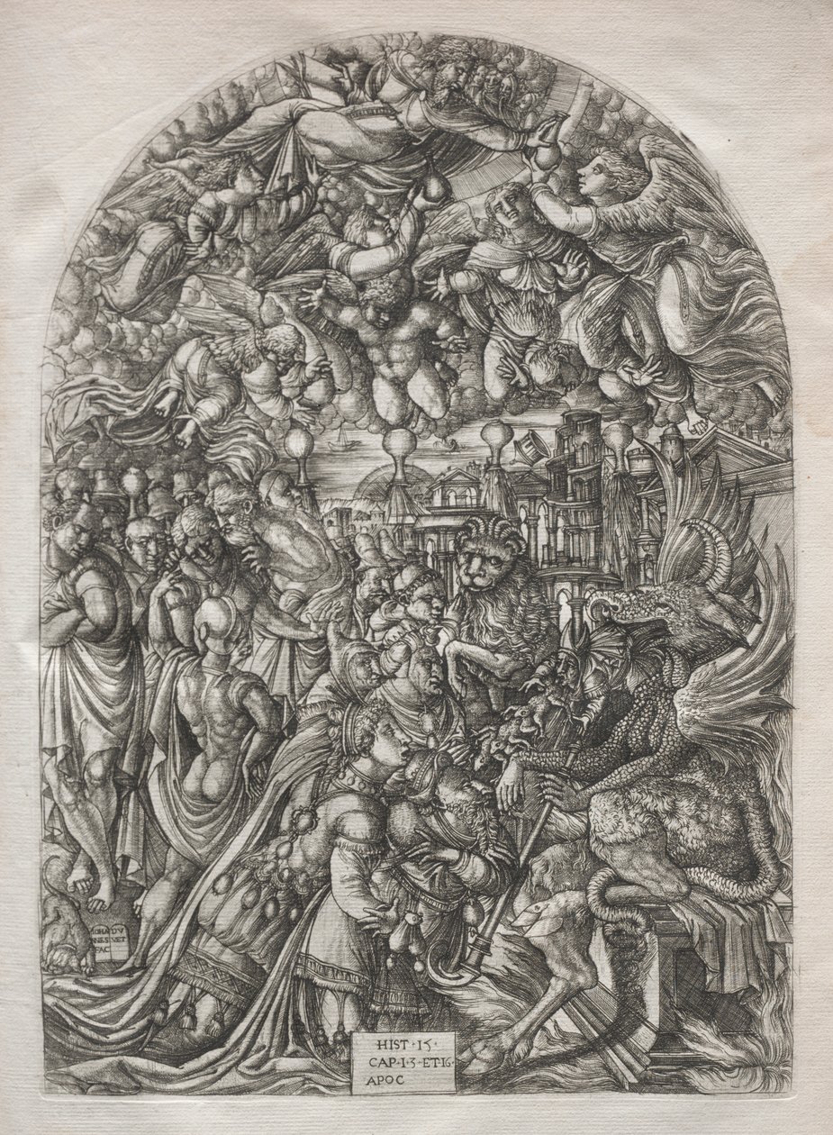 The Apocalypse: The Dragon with Two Horns and the Beast with Seven av Jean Duvet
