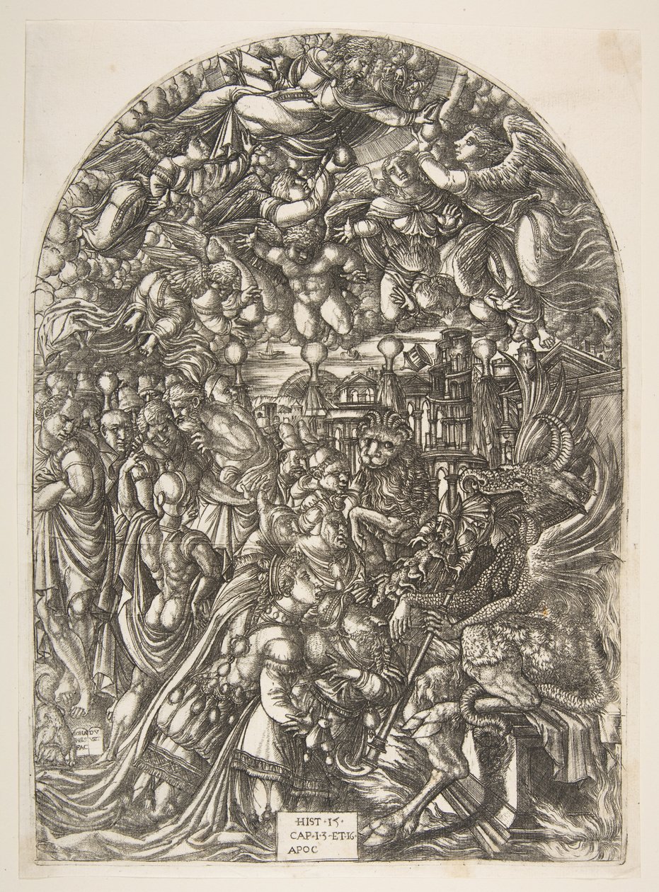 Dragen med to horn og udyret med syv, fra Apocalypse.n.d. av Jean Duvet