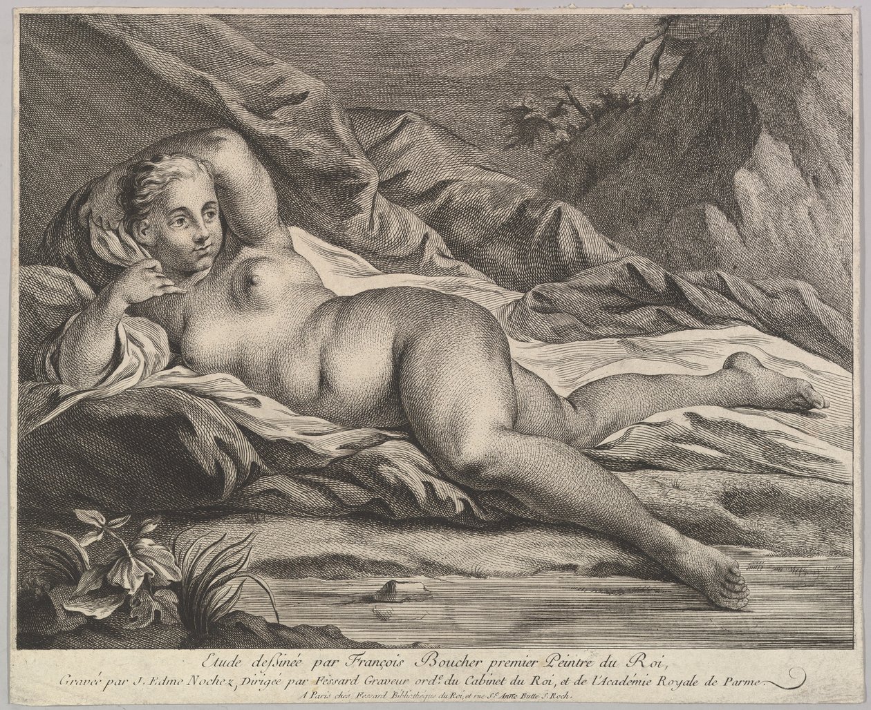 Studie av en liggende naken. av Jean Edme Nochez