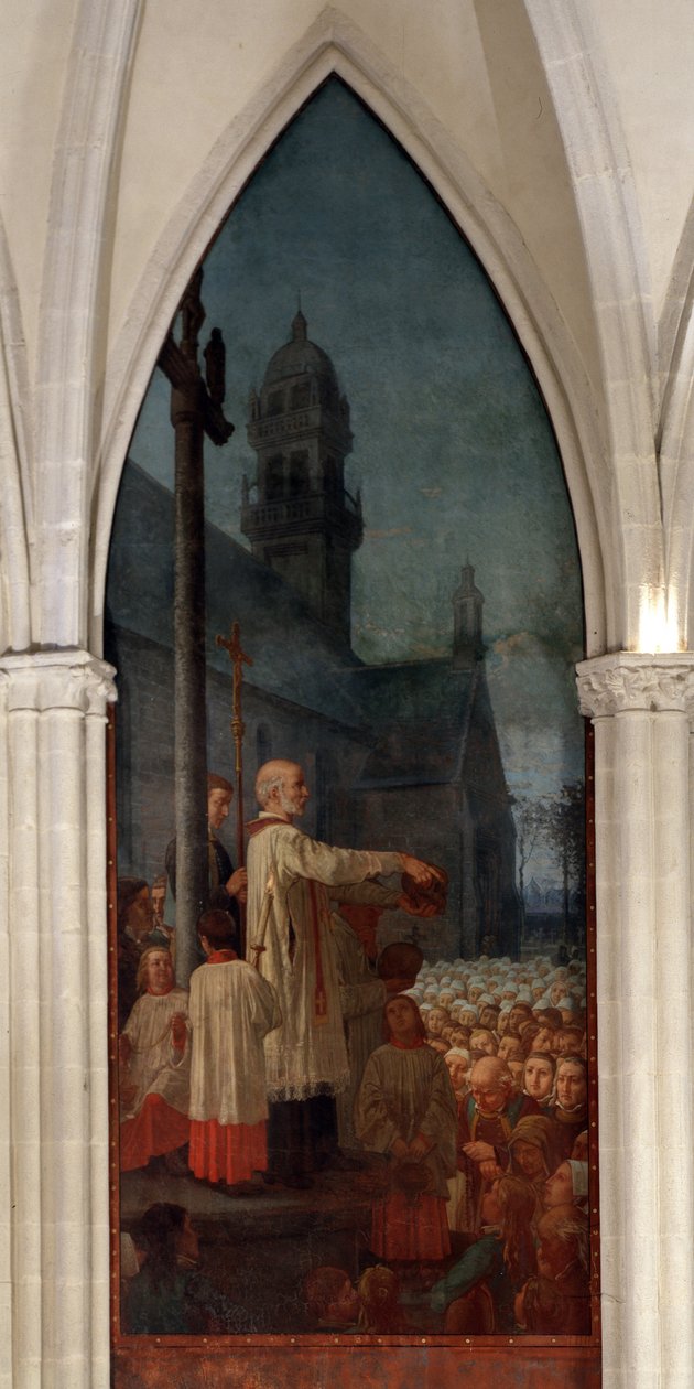 Forkynnelse av Michel le Nobletz (1577-1652) utenfor en kirke i Bretagne - Fresco, Saint Corentin Cathedral (Saint-Corentin), Quimper av Jean Edouard Dargent