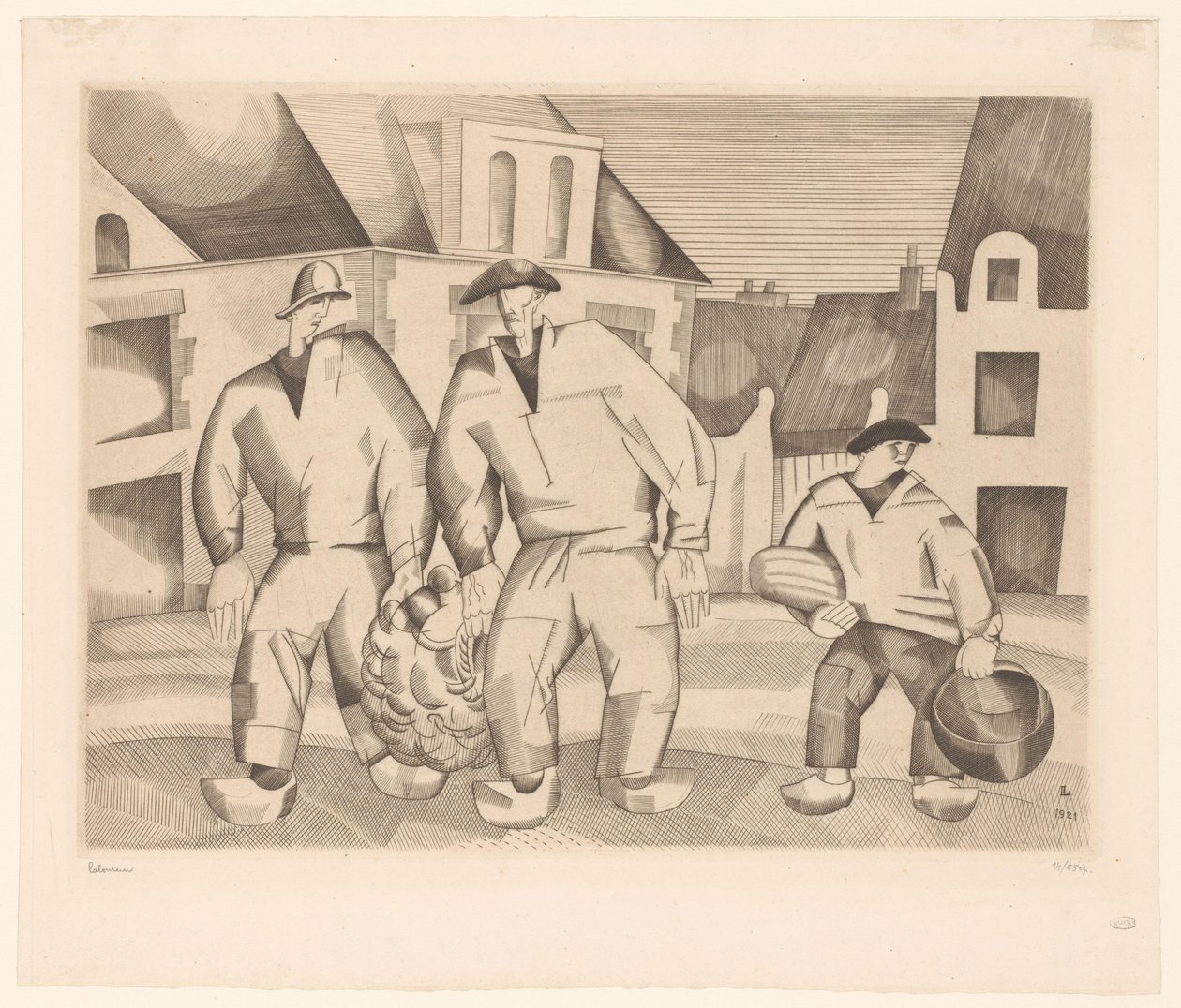 Tre sjømenn i en gate Les trois marins av Jean Emile Laboureur (signed by artist)