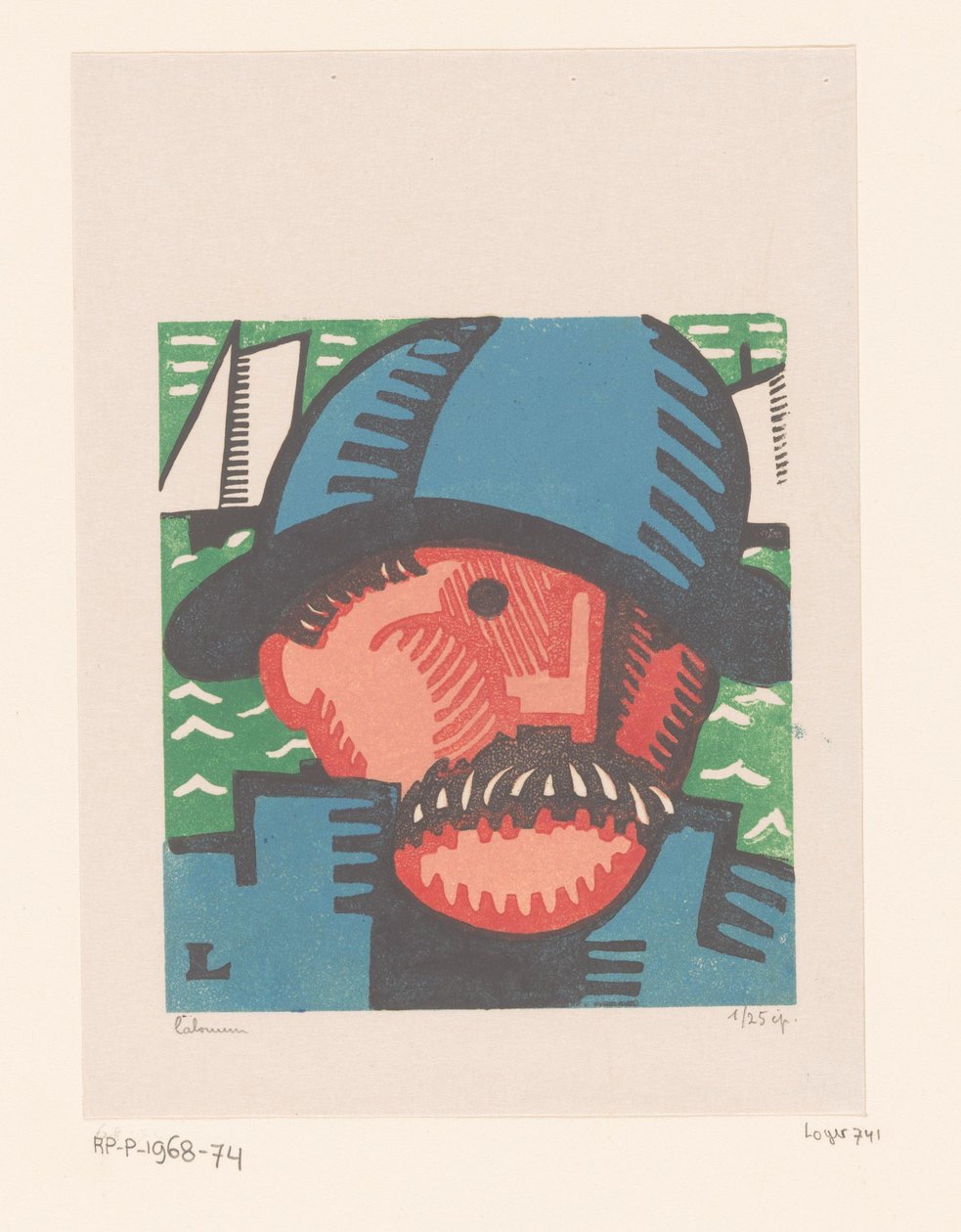 Hodet til en fisker med bart gammel uflaks av Jean Emile Laboureur (signed by artist)