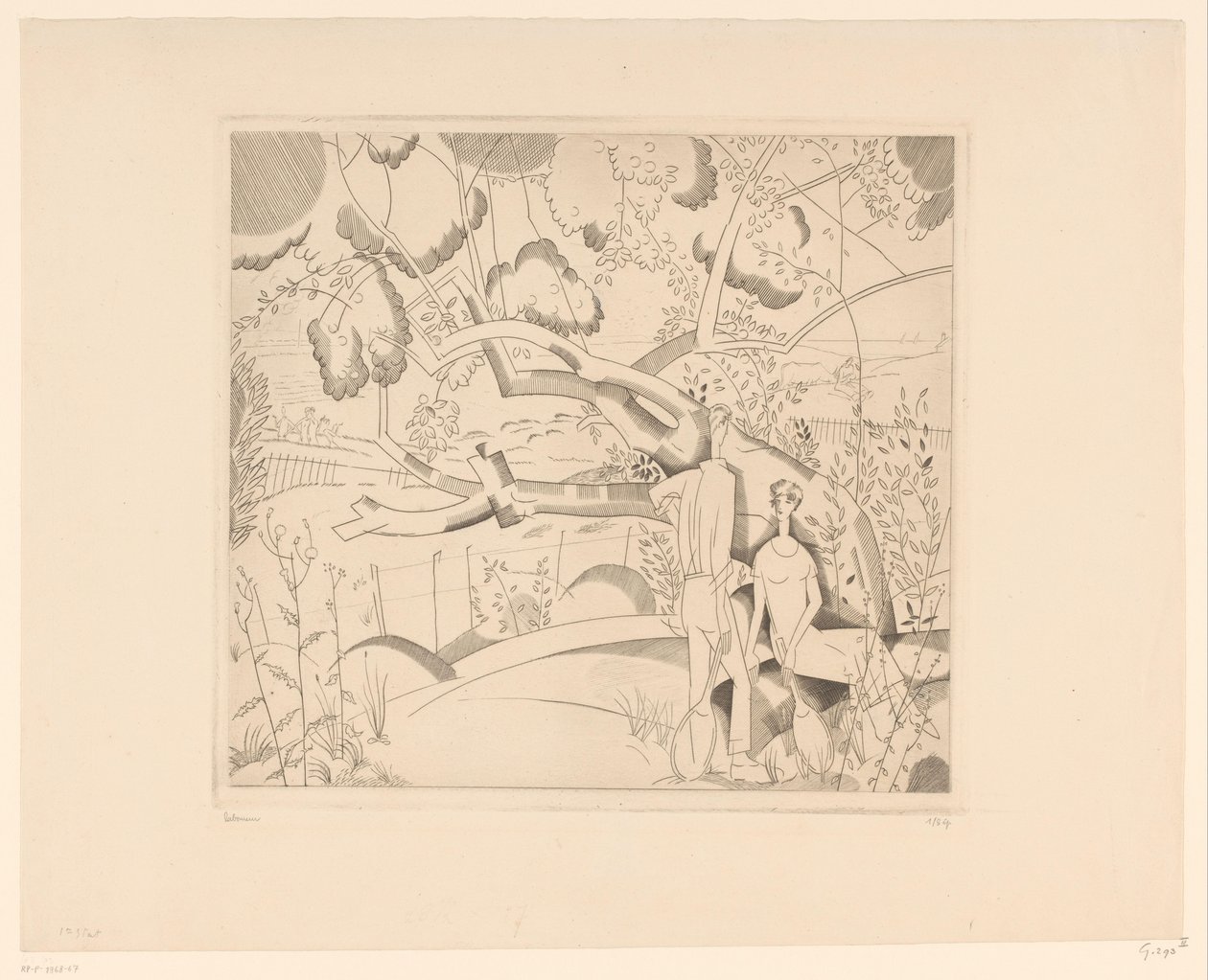 Hviler tennisspillere ved pæretre Le vieux poirier av Jean Emile Laboureur (signed by artist)