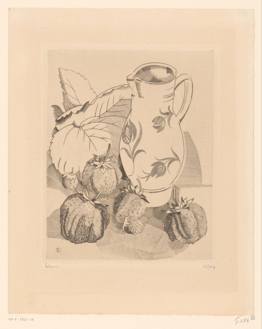 Stilleben med jordbær og mugge Les fraises av Jean Emile Laboureur (signed by artist)