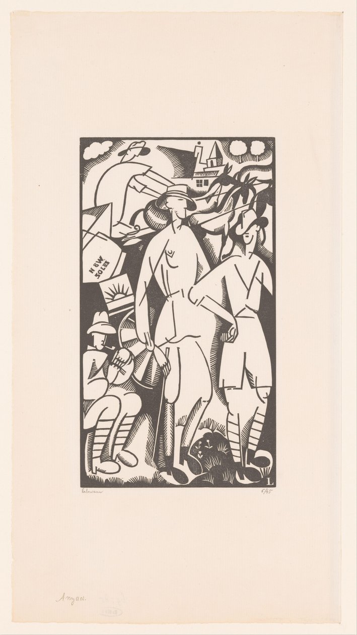 Fire soldater i et landskap Anzacs av Jean Emile Laboureur (signed by artist)