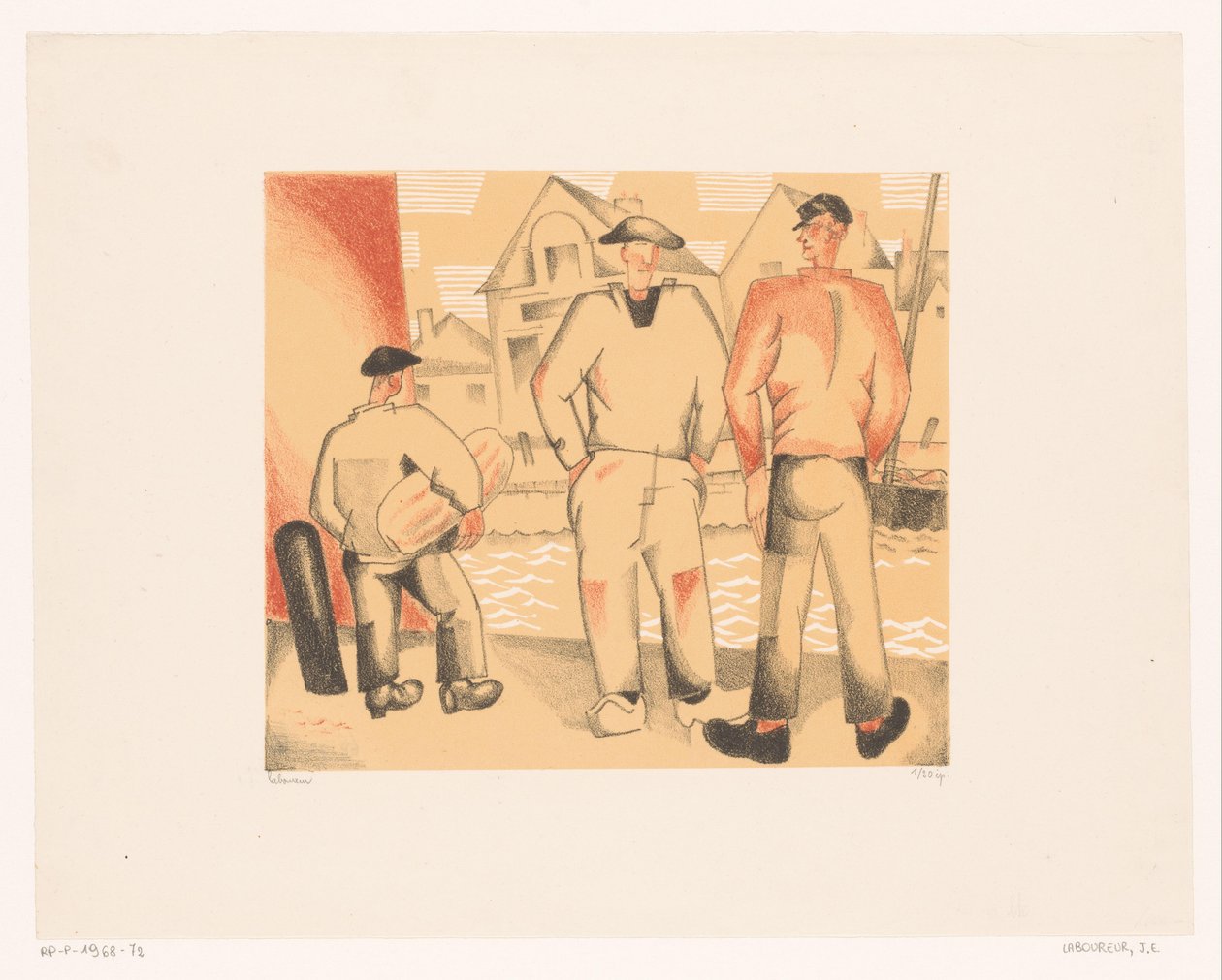 Drie vissers aan de kade Fiskerne og mosen av Jean Emile Laboureur