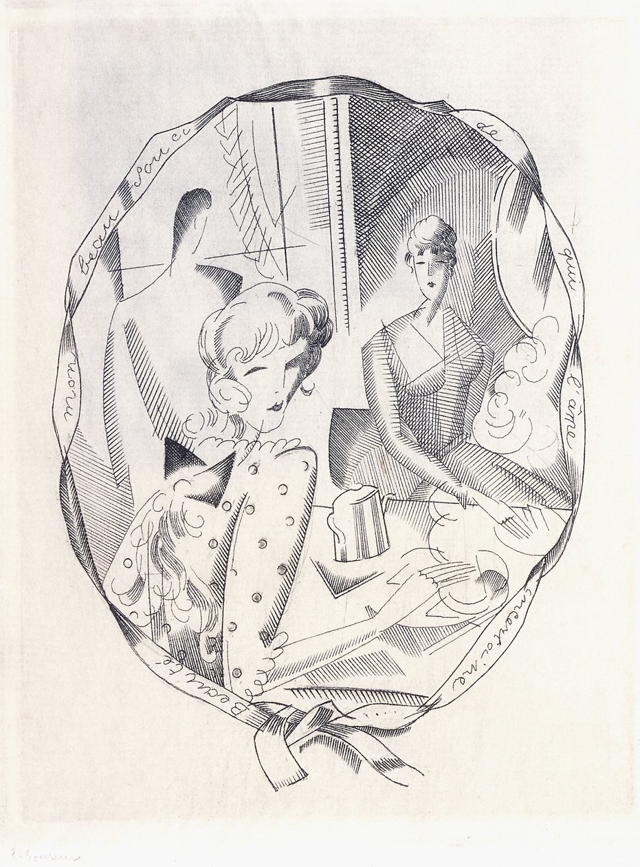 Illustrasjon av to koketter og en gentleman, 1920 av Jean Emile Laboureur