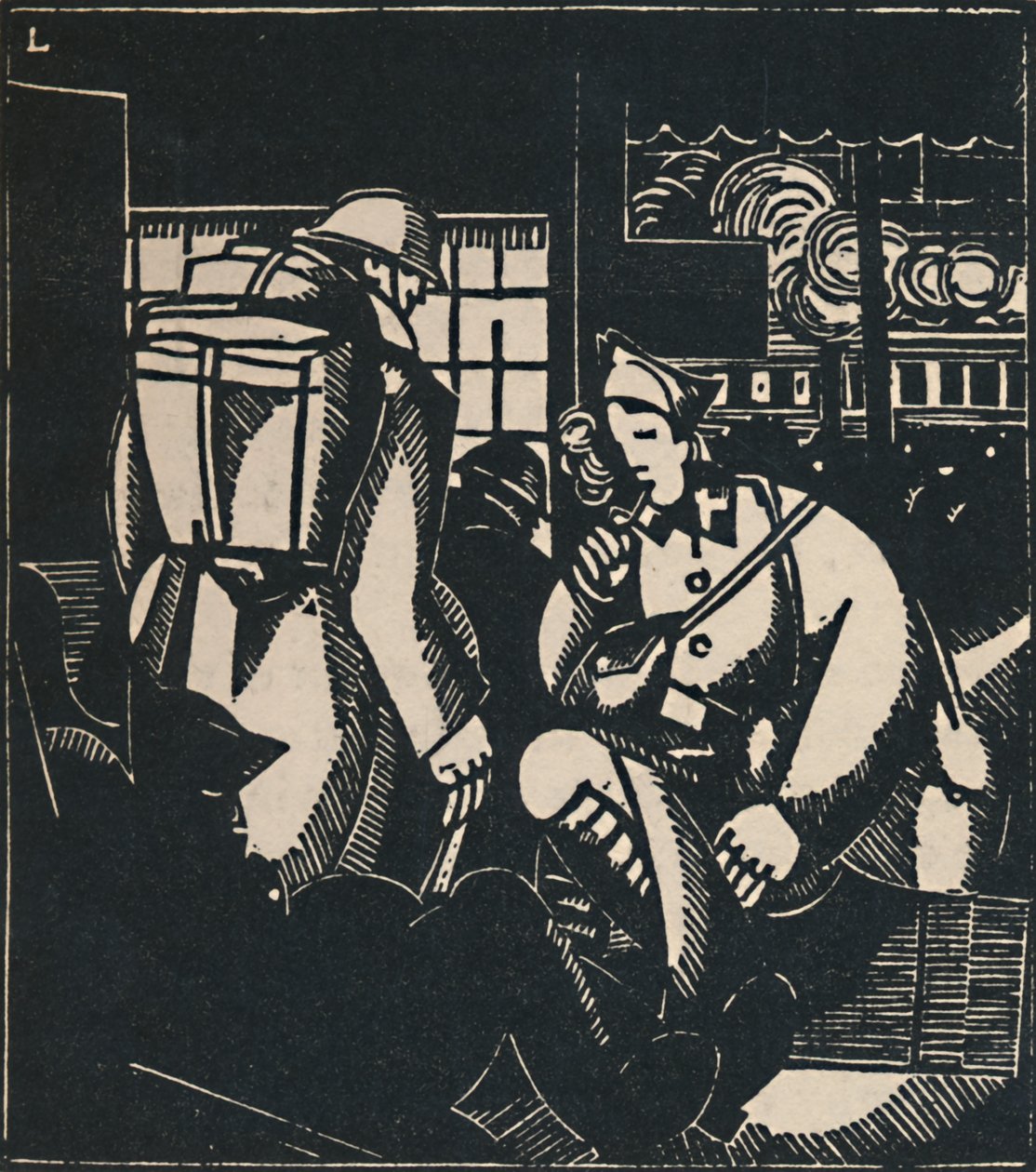 Soldater på stasjonen, 1919 av Jean Emile Laboureur