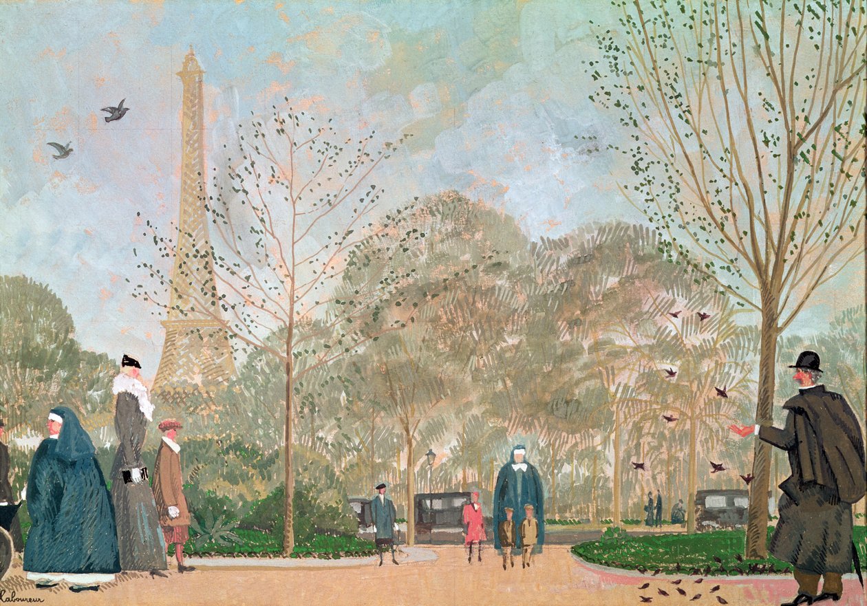 Vandring i Jardins du Trocadero, ca. 1920 av Jean Emile Laboureur