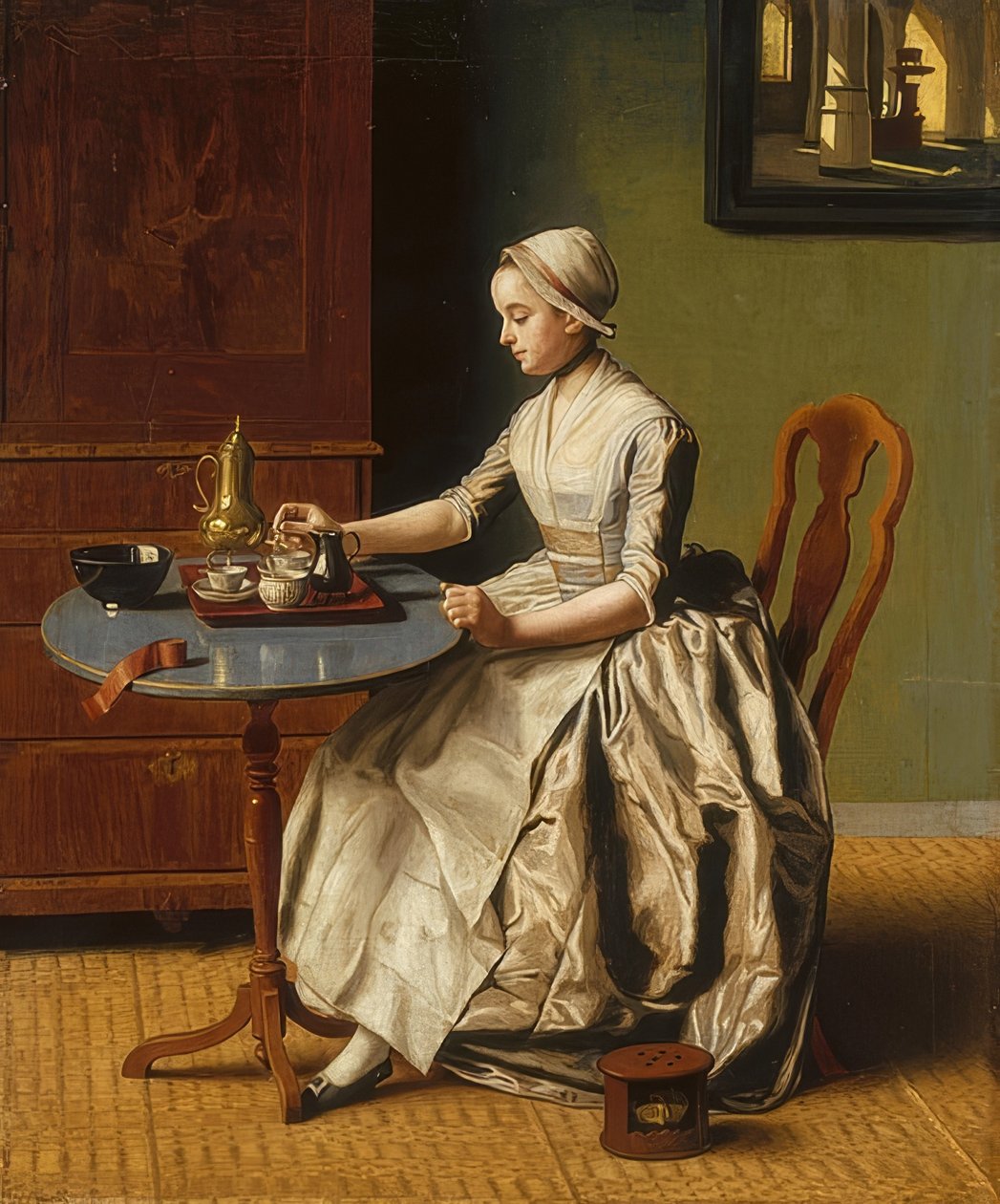 Sjokoladejenta (La Chocolatière). Rundt 1745 av Jean Étienne Liotard
