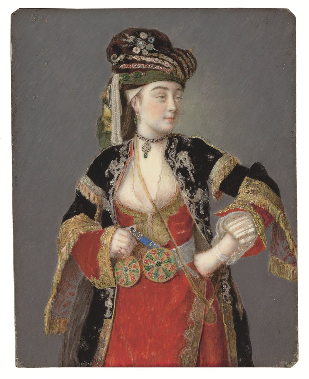 Antatt portrett av Laura Tarsi i tyrkisk kjole av Jean Étienne Liotard