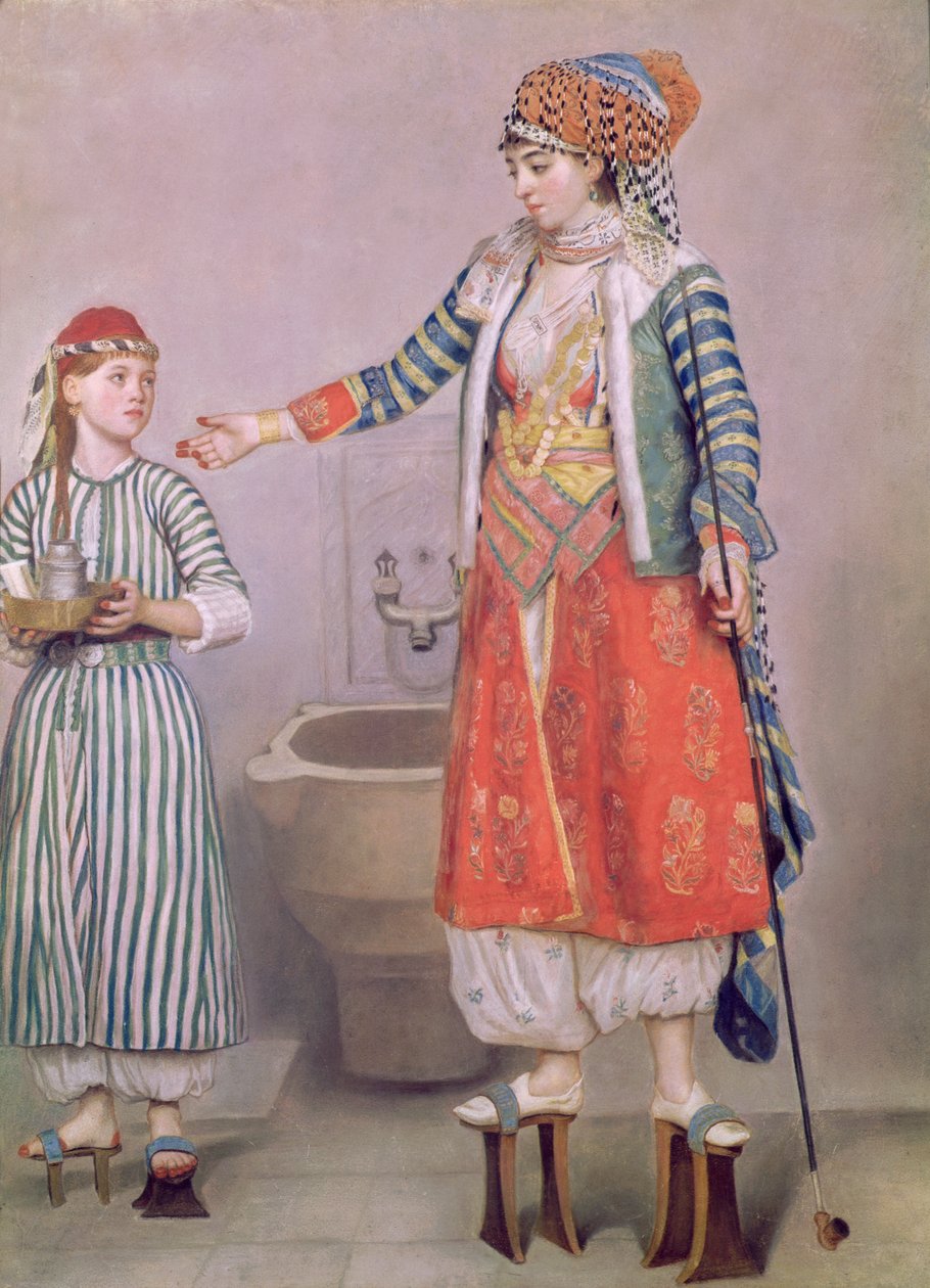 Tyrkisk kvinne med tjeneren sin (pastell på papir) av Jean Étienne Liotard